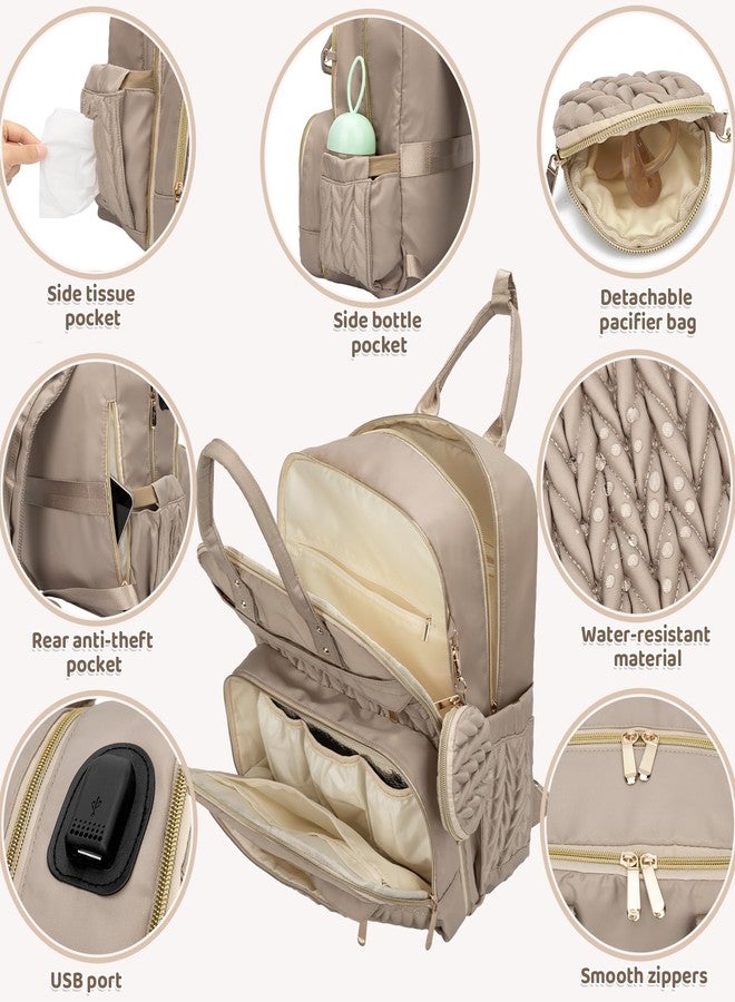 CandyHome Diaper Bag Backpack, Stylish Travel Baby Diaper Bags with Changing Pad, Insulated Pockets, Waterproof Baby Bag Converts into Tote Bag, Diaper Backpack, Stroller Bag (Khaki) - Image 4
